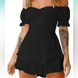 Boho Romper Off Shoulder Ruffle Chiffon Shorts Jumpsuit Playsuits